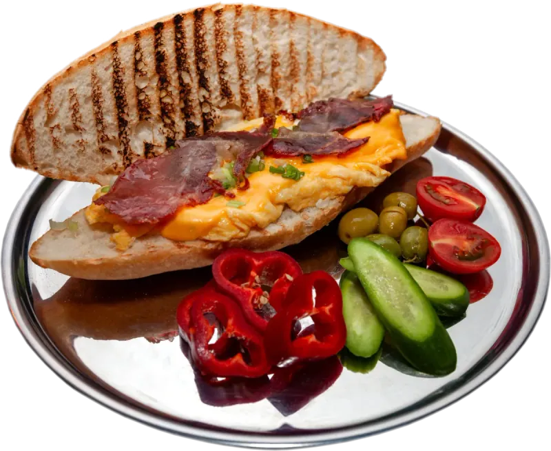 EGG WITH CHEDDAR AND PASTRAMI — Boğalı Ekmek Arası, Bodrum